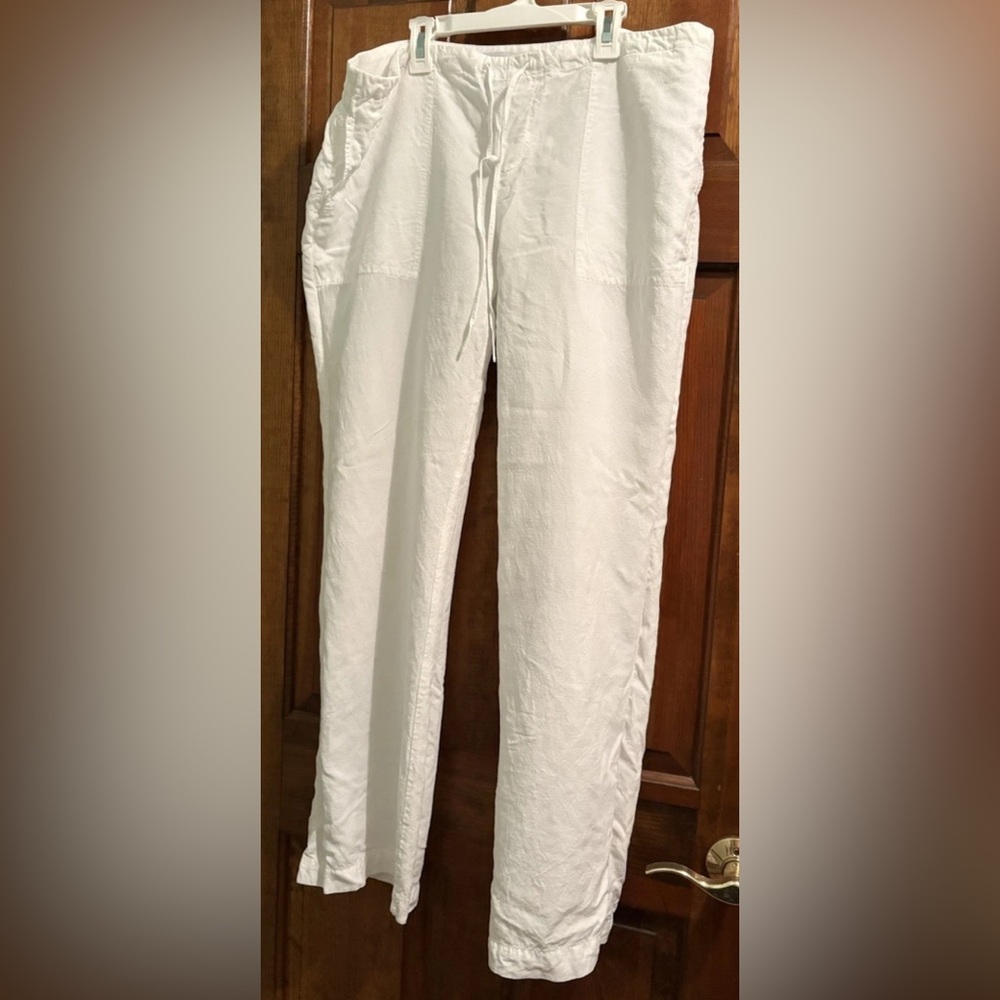 Cabi Piazza Pants Womens Size M 5079 Ivory Linen Wide Leg Lightweight Tie